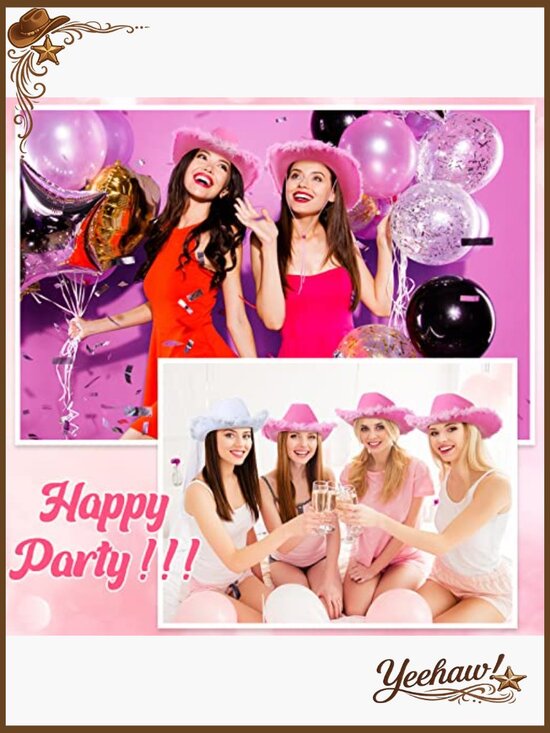 12-Piece Cowgirl Hat Set with Bride Veil for Bachelorette Wedding Cosplay main image 7